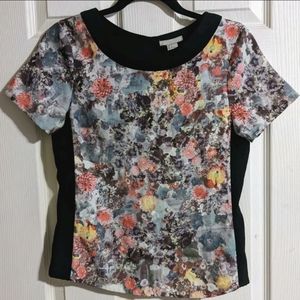 H&M Floral Print Top Blouse 2/4 EU 34 Black Trim Chic Spring Button Back